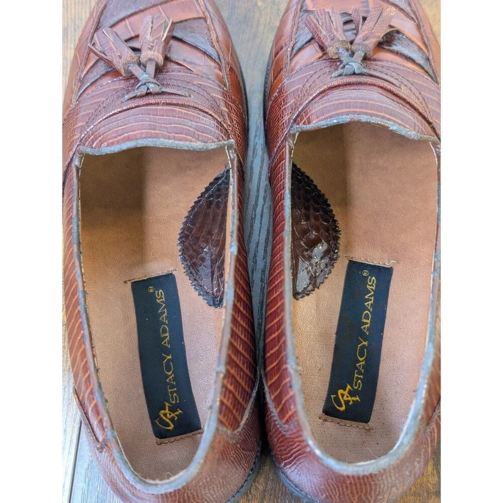 Stacy Adams Santana Tassel Loafers Men’s 8.5 M Cognac Brown Snake Leather 23121